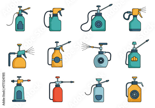 Vector Collection of Garden Pressure Sprayers for Plant Care
