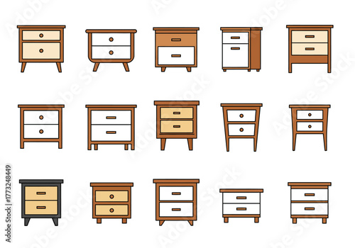 Collection of Bedside Table Icons for Interior Design Projects