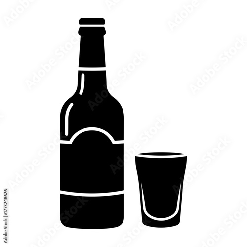 Dia de muertos icons vector illustration of a black bottle with a label next to a short glass on a white background