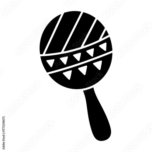 Dia de muertos icons vector illustration of a black maraca with diagonal lines and triangles on the percussion instrument