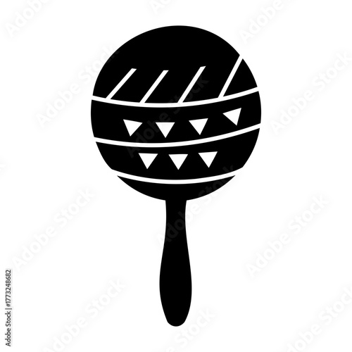 Dia de muertos icons vector illustration of a black maraca with white stripes and triangles on the round part of it