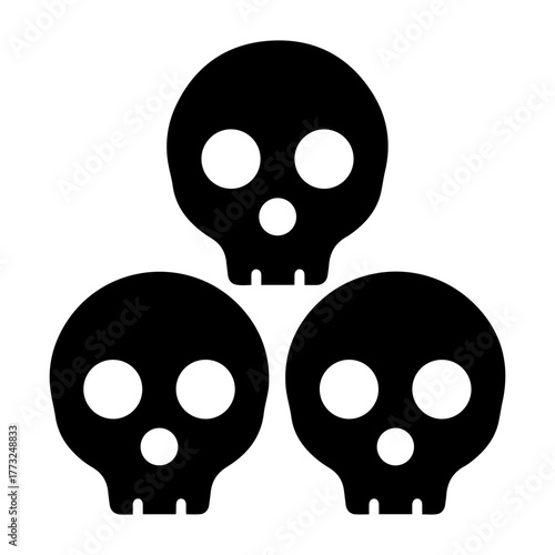Dia de muertos icons vector three black skulls arranged in a triangular pattern against a transparent background graphic art