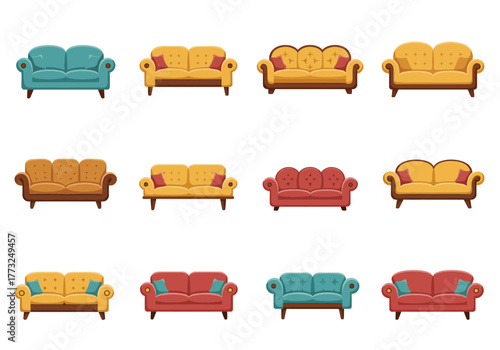 Elegant Sofa Collection Vector Art of Various Couch Designs for Interior Decor