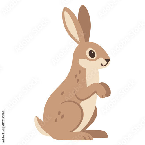 Hare jackrabbit animal standing on the legs flat color vector illustration template design