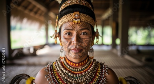Portrait of a woman in traditional tribal attire