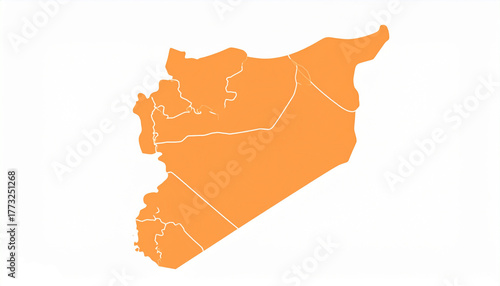 Detailed map of Syria illustrating its geographical shape and political subdivisions, Simplified orange map showcasing the boundaries and internal regions of Syria