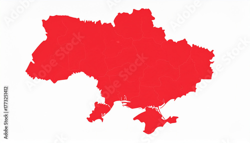 Ukraine outline map in red with administrative divisions, Ukraine regions map, detailed political borders of the country in Europe