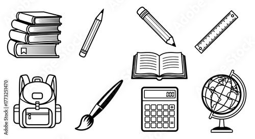 Black and white school supplies illustration