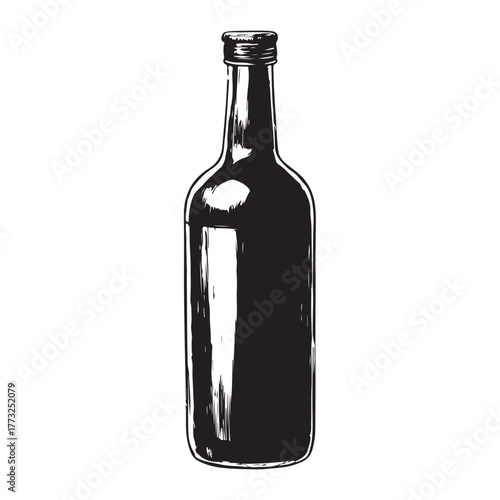 Vintage black and white whiskey bottle vector illustration isolated on white background 
