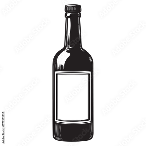 Vintage black and white whiskey bottle vector illustration isolated on white background 