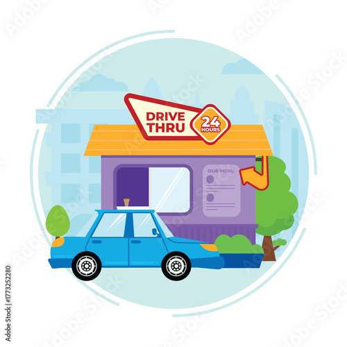  drive thru purchase illustration, drive-thru building, drive thru corner  illustration