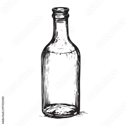 Vintage black and white whiskey bottle vector illustration isolated on white background 