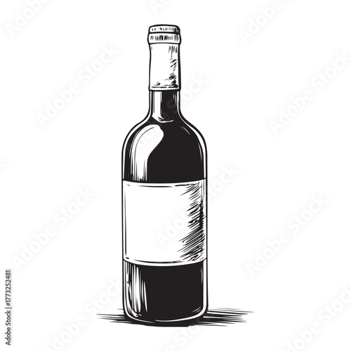 Vintage black and white whiskey bottle vector illustration isolated on white background 