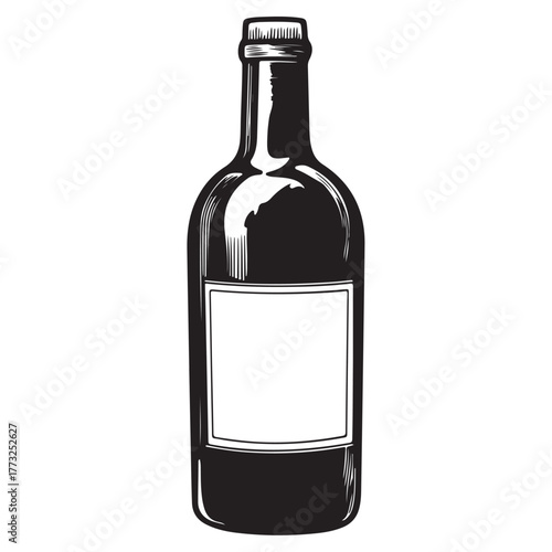 Vintage black and white whiskey bottle vector illustration isolated on white background 