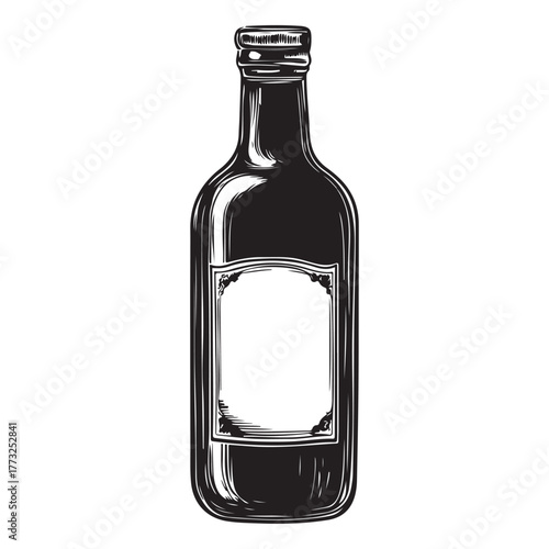 Vintage black and white whiskey bottle vector illustration isolated on white background 
