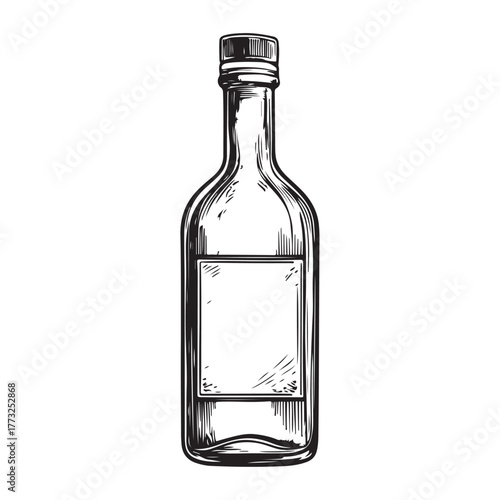 Vintage black and white whiskey bottle vector illustration isolated on white background 