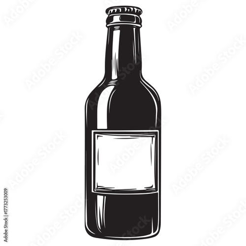 Vintage black and white whiskey bottle vector illustration isolated on white background 