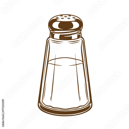 Vintage art illustration of a classic salt shaker with detailed line drawing