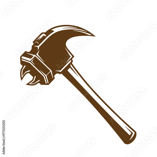 Vintage art illustration of a hammer tool depicting construction and carpentry work