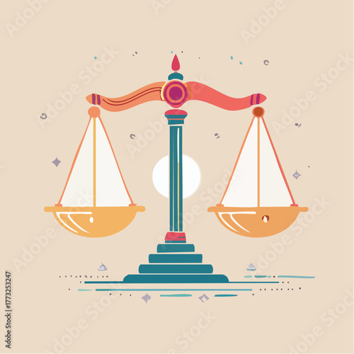 Stylized graphic illustration of a balance scale, representing fundamental principles of justice, fairness, and equilibrium, perfect for legal, ethical, or business presentations
