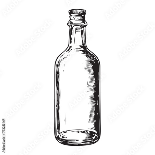 Vintage black and white whiskey bottle vector illustration isolated on white background 