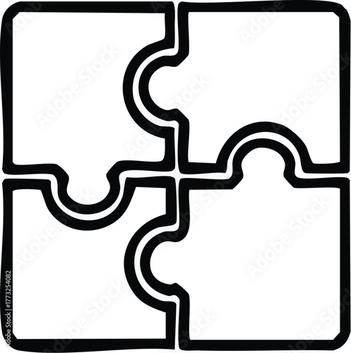 Four Puzzle Pieces Interlocking, Symbolizing Connection, Problem Solving, and Integration