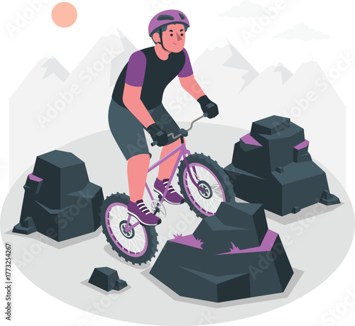 Mountain Biker Riding Over Rocks mountain biking cyclist