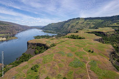 Aerial view at Rowena Plateau in Columbia River Gorge, Oregon