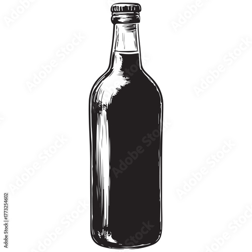 Vintage black and white whiskey bottle vector illustration isolated on white background 