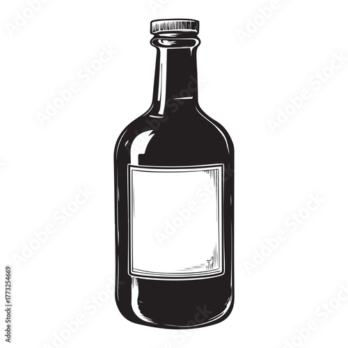 Vintage black and white whiskey bottle vector illustration isolated on white background 