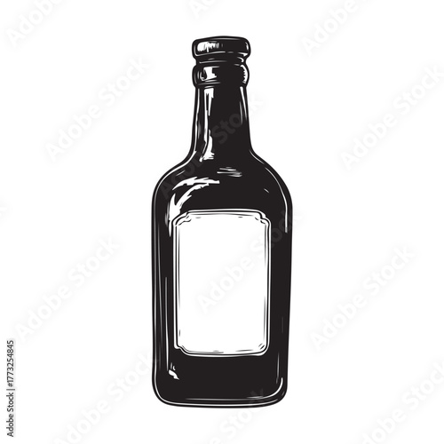 Vintage black and white whiskey bottle vector illustration isolated on white background 