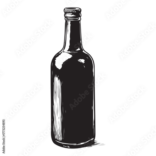 Vintage black and white whiskey bottle vector illustration isolated on white background 