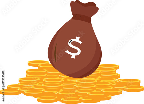 Money bags and piles of gold coins.