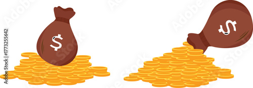 Money bags and piles of gold coins.