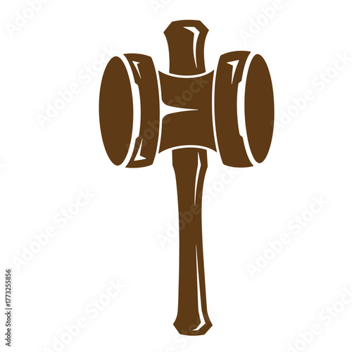 Vintage art illustration of a brown wooden judge gavel isolated on a white background