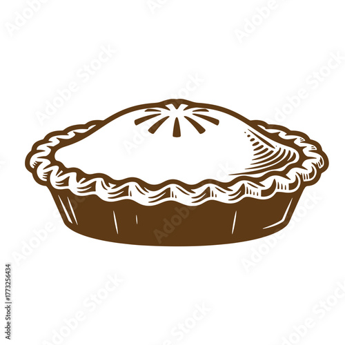 Vintage art illustration of a delicious and appealing baked apple pie isolated on white