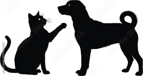 Charming silhouette of a cat and dog, ideal for pet-related branding, heartwarming designs, or creative projects celebrating animal companionship