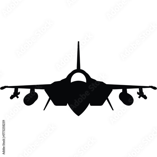 Silhouette of a modern fighter jet in flight against a white background