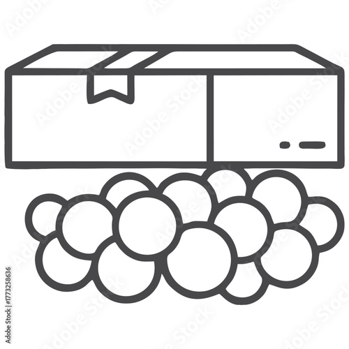 Graphic illustration of a moving box on bubble wrap. The simple design represents shipping, packaging, delivery, and safe transport.