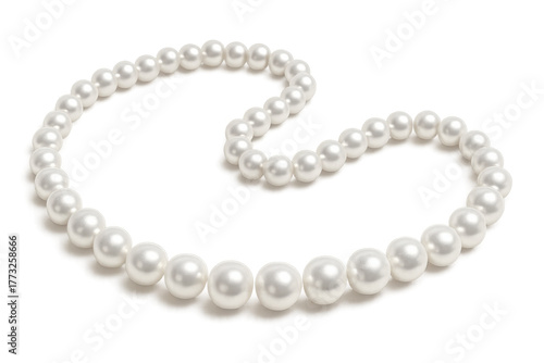 White pearl necklace lying elegantly illustrating luxury, beauty, and classic fashion accessory design with transparent background
