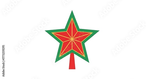 Festive Red Star Topper with Green Border on White Background