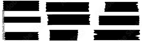 Set of different black tapes isolated on white background. Torn tape icon set. vector illustration