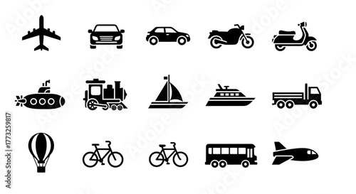 Collection of various transportation icons isolated on white background for your project