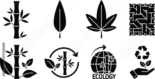 Collection of green eco friendly nature icons representing sustainability and environmental protection