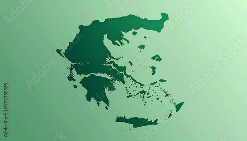 Illustration of Greece on a Green Background, A Green Map of Greece Against a Light Green Background