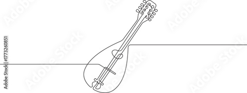 Mandolin continuous one line drawing, musical instrument equipment drawn in one line, single line vector illustration, isolated transparent background.