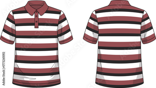 Polo shirt, striped polo, short sleeve shirt, men’s fashion, casual wear, vector template, apparel design, garment flat, clothing illustration, CAD drawing