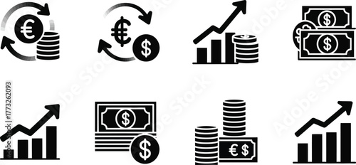 business growth money cash flow icon line set financial profit income dollar arrow sales chart economy wealth signs vector outline