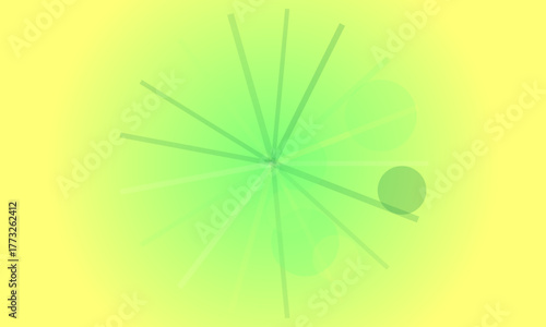 Abstract green light rays emanating from a central point on a yellow background