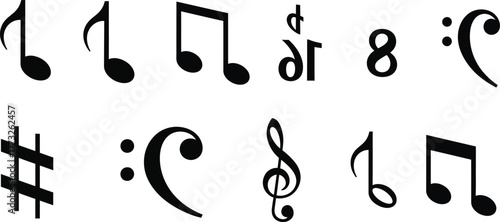 Music notes wave isolated, group musical notes abstract background